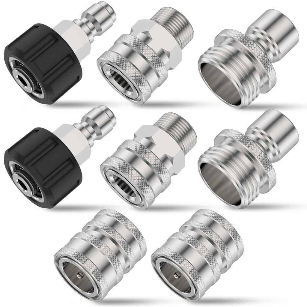 4/8-teiliges Hochdruckreiniger-Adapterset, 5000 PSI, Edelstahl-Hochdruckreiniger-Anschlussarmaturen, robustes Schnellverbindungs-Trennset
