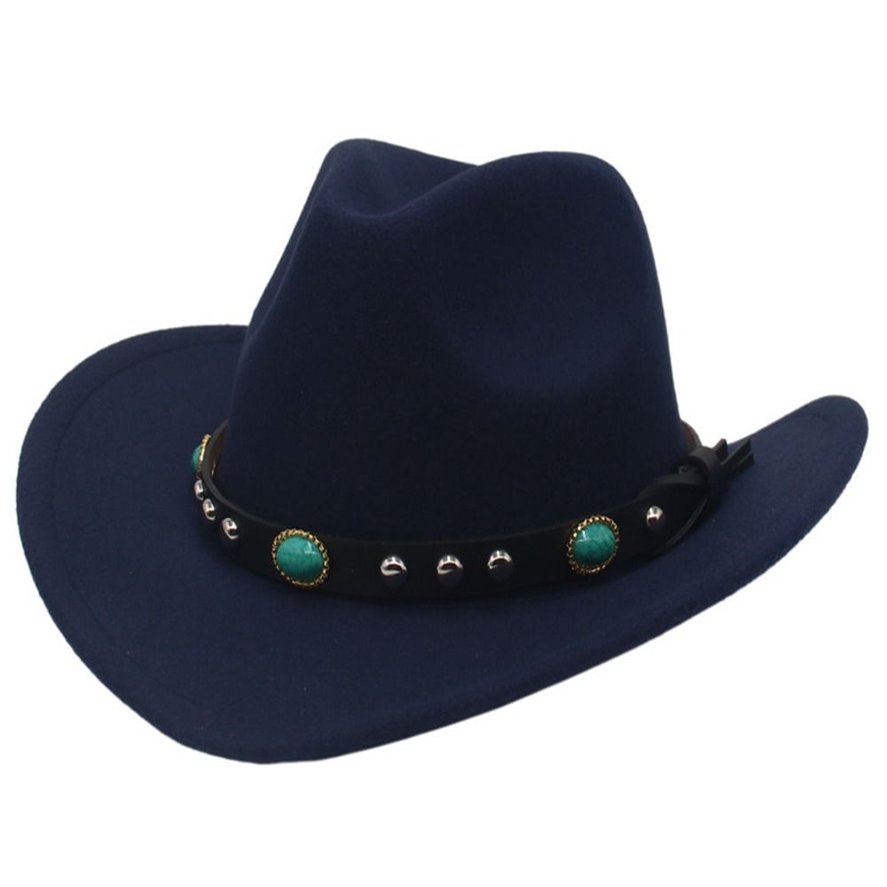 Vintage Classic Cowboy Hat with Studded Pinched Decorative Bands Wide Brim Felt Fedora Hat Cropped Jazz Hat for Women & Men