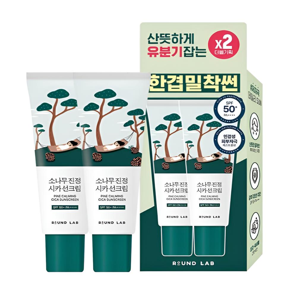 Round Lab Pine Cica Sunscreen SPF50+ PA++++ Soothing UV Protection Cream 40ml x2