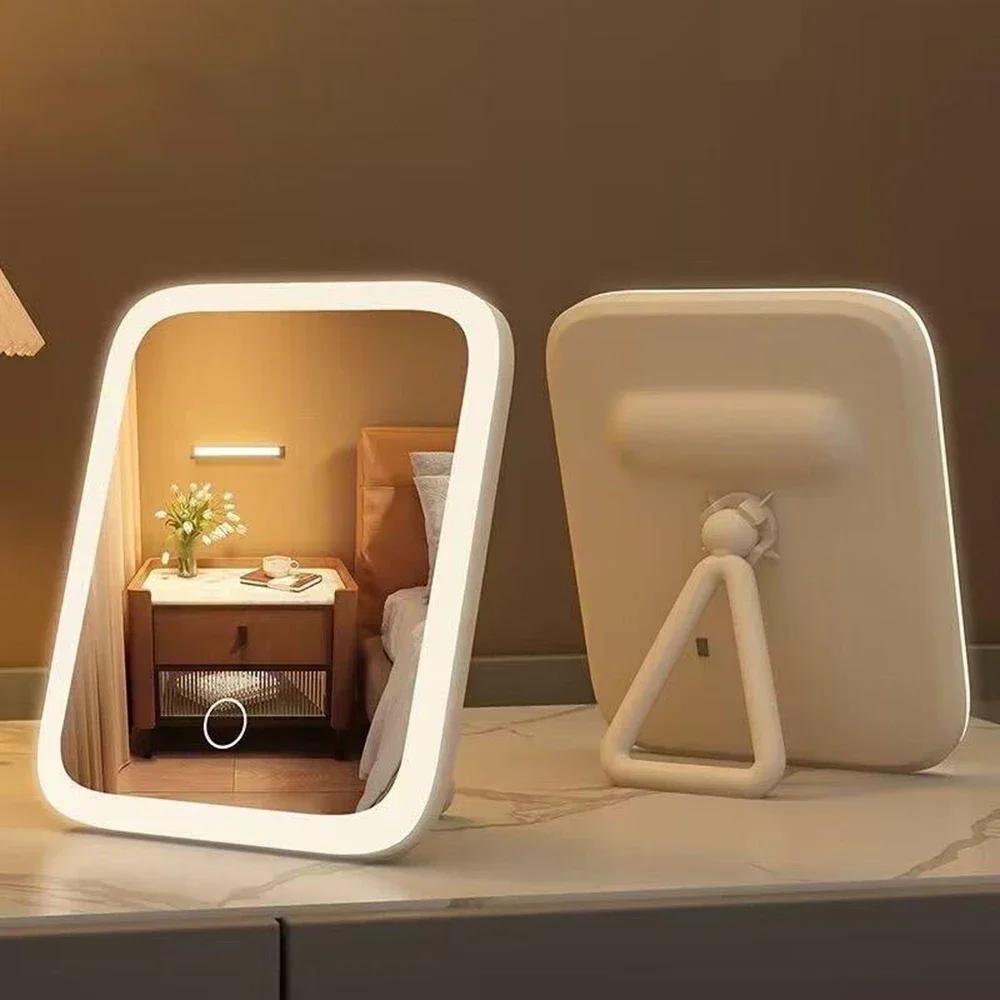 LED Makeup Mirror, 3-Color Light, 360° Rotatable, Touch Control, USB Powered, Tabletop Vanity Mirror for Bedroom Bathroom Trave