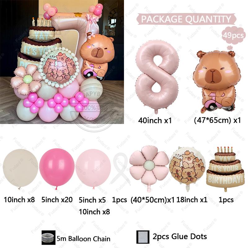 49pcs Cartoon Kawaii Capybara Shape Aluminium Film Balloon Kids Children Birthday Balloon Toy Baby Shower Globos Decora Supplies