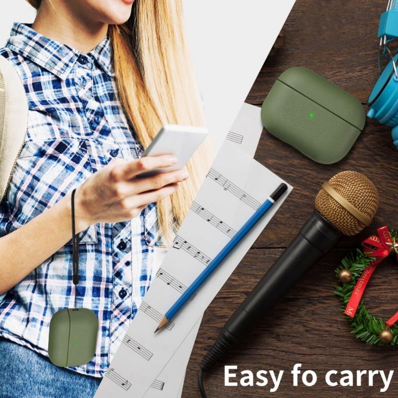 TPU Leather Texture Soft Case for 2 Earphone with Lanyard Flexible and Protective Cover