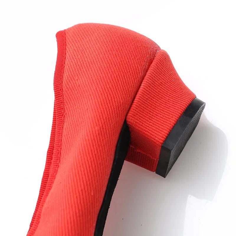 New Teacher Dance Shoes Canvas Leather Ballet Shoes Square Low Heel Dancing Shoe Black/Red Girls Women's Shoes Teaching Practice