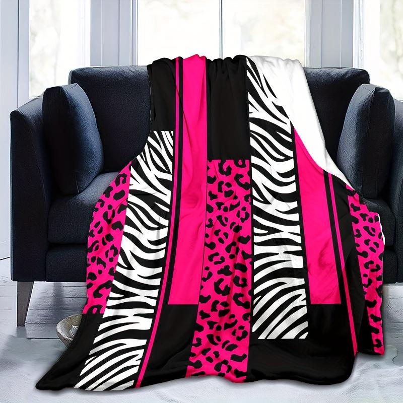 Pink Leopard Print Flannel printed blanket suitable for all seasons suitable for living room office sofa and travel