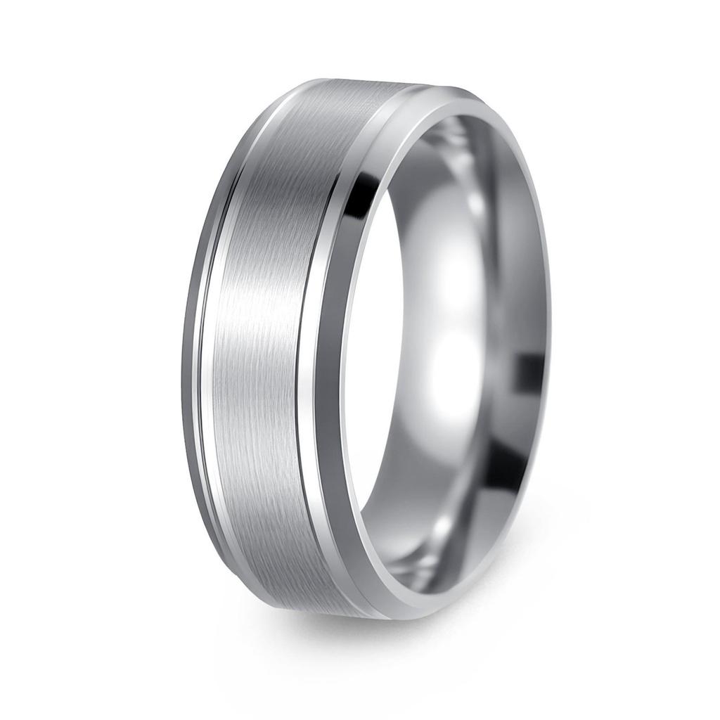 Matte Bevel Stainless Steel Couple Ring - 8/6mm Wide, 18K Gold Plated