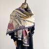 Double-sided contrasting color flower scarf women's high-end sense autumn and winter new printed warm thickened long shawl