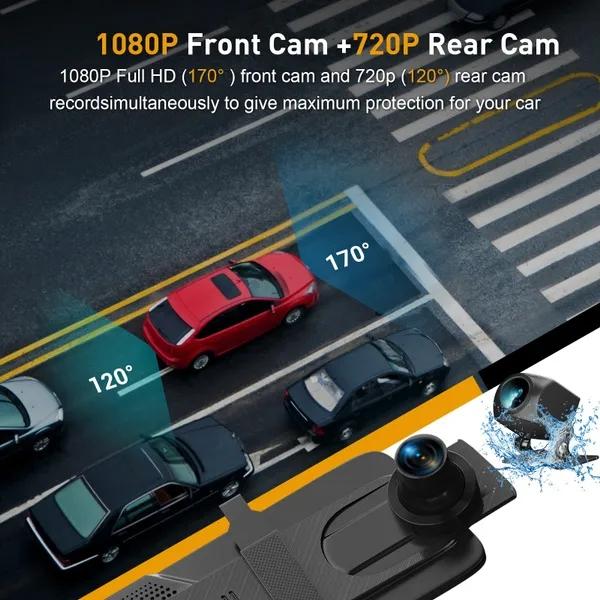 10" IPS Full Touch Screen 1080P Dash Cam Auto DVR Rückfahrkamera Videorecorder G-Sensor Parkmonitor