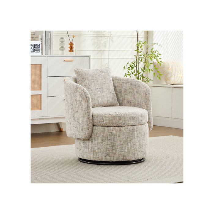 Fauteuil Pivotant Exclusif En Peluche – Un Élégant Fauteuil Club Au Design Circulaire Et Aux Coussins Décoratifs – Blanc Ivoire