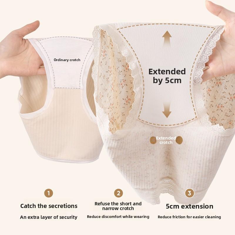 Large Size Female Spring and Autumn Color Cotton Antibacterial Extension Crotch Anti Light Flat Angle Safety Underwear