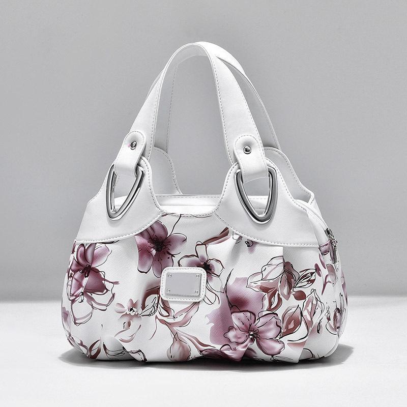 Flower Pu Leather Women Handbag Big Women's Shoulder Bags Famous Brand Design Lady Tote Handbag Colour Printing Crossbody