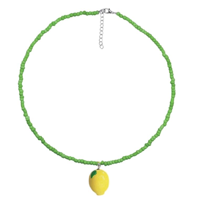 Lightweight Rice Bead Necklace Fruit Pendant Neckchain Adjustable Length Clavicle Chain Accessories for Everyday Use
