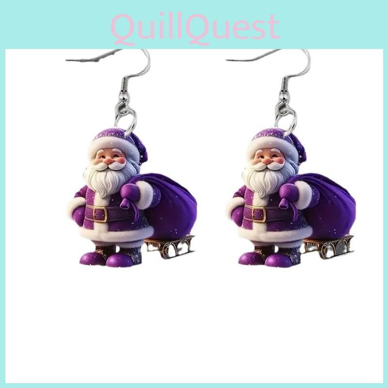Holiday Purple Santa Acrylic Earrings With Vintage Style For Christmas Accessories