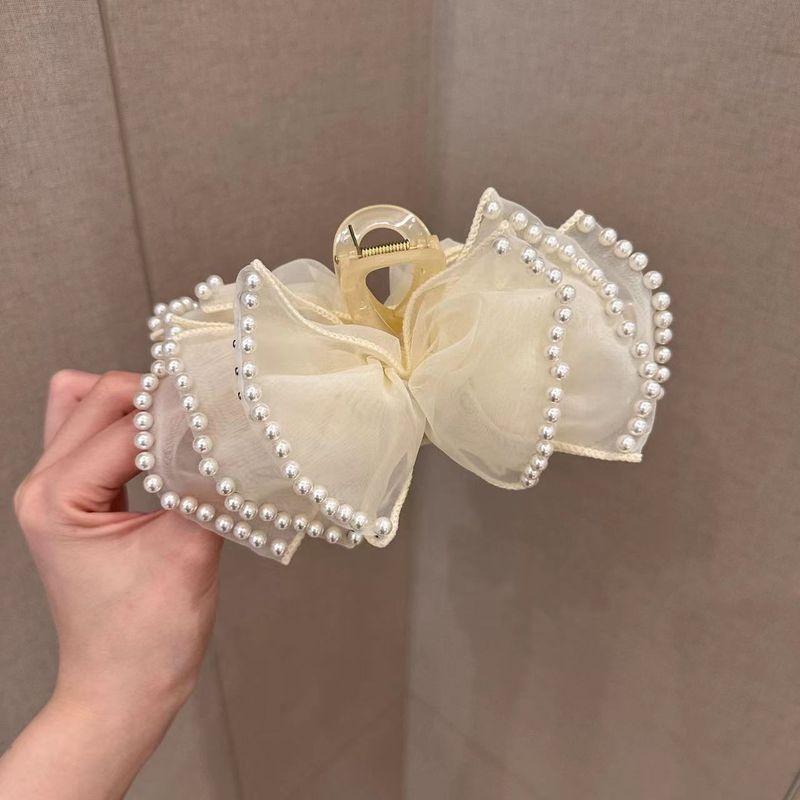 1pc New Style Black Retro Small Fragrant Style Bead Bow Grip Clip Versatile Style Exquisite Elegance