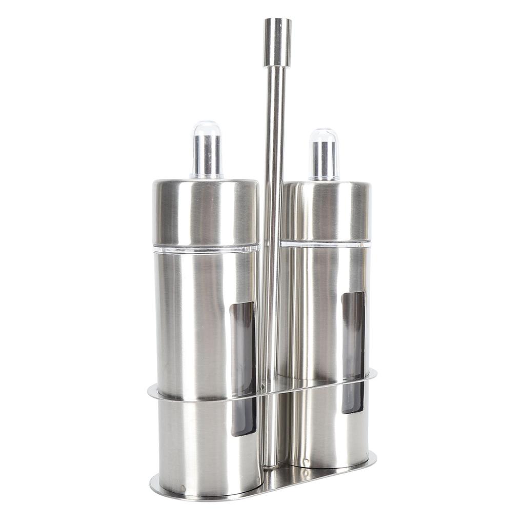 Oil and Vinegar Cruets 80ml Stainless Steel Olive Oil Dispenser Bottle Set with Base Stand Transparent Window for
