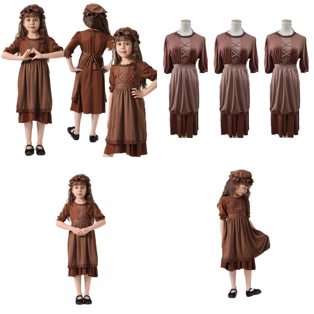 Medieval Peasant Costume For Children Adults With Polyester Fabric For Stage Play Performances
