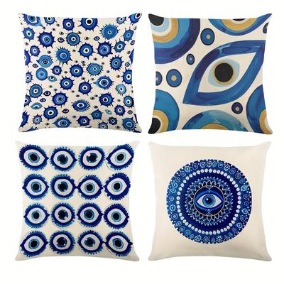 Stylish Blue Evil Eye Pillowcase - Patterned Protective Symbol Print Pillow Cover for Sofa Bedroom Living Room