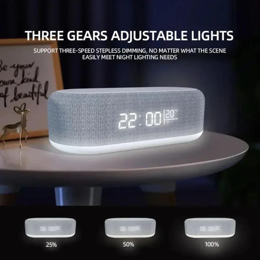 15W Fast Wireless Charging Pad Stand with Night Light Alarm Clock and Temperature Display for Phones