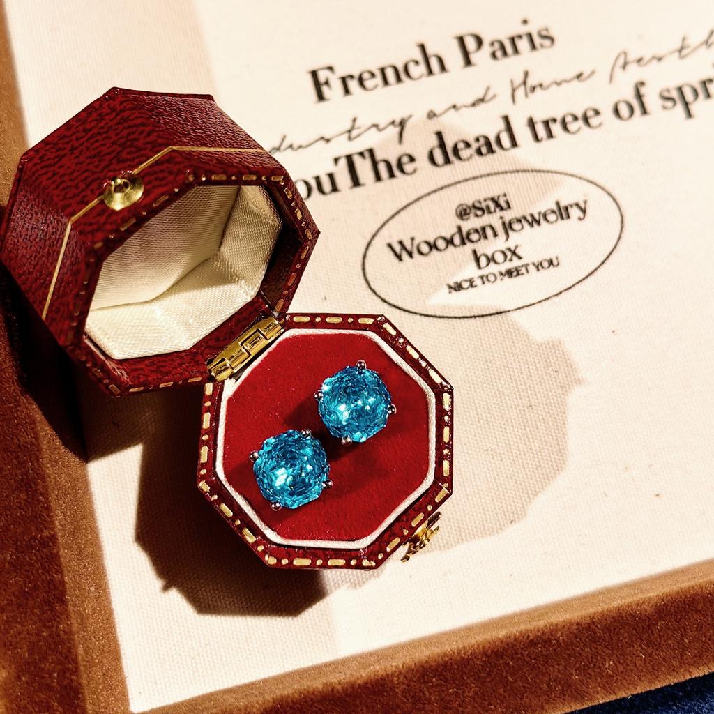 Octagonal Millennium Rose Cut Paraiba Necklace Pendant With High Carbon Diamond Colorful Diamond Stud Earrings Yellow Diamond Ring Women