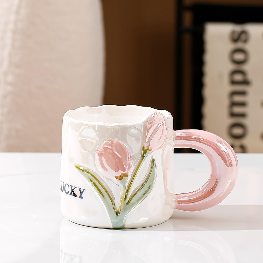 Cute Breakfast Mug Women's High Looking Home Tulip Ceramic Cup Creative Couple Coffee Water Cup
