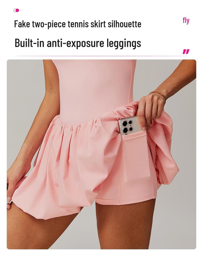 Women's Anti-Exposure Sports Dress - Outdoor Running & Tennis Skirt with Nude Feeling & Fake Two-Piece Design