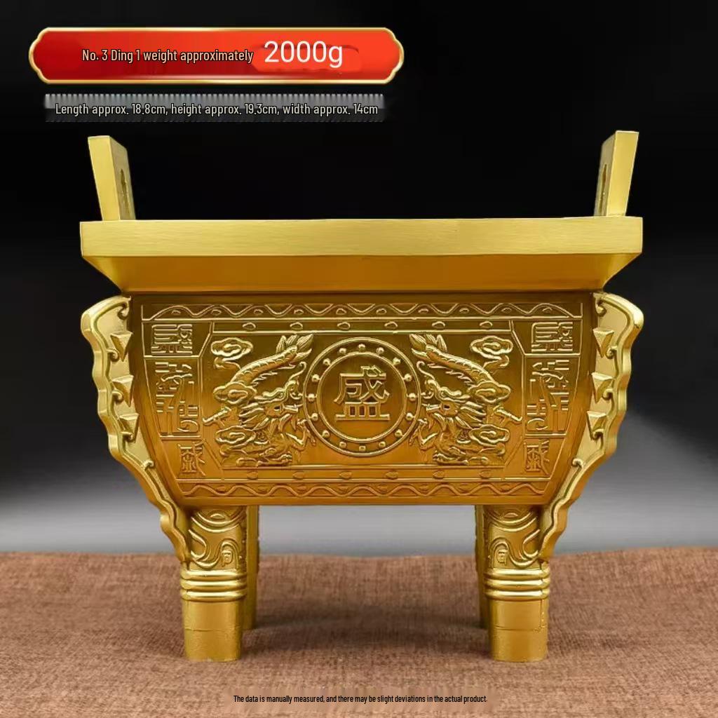 Brass and Copper Double Dragon Ding: Decorative Office & Home Ornament