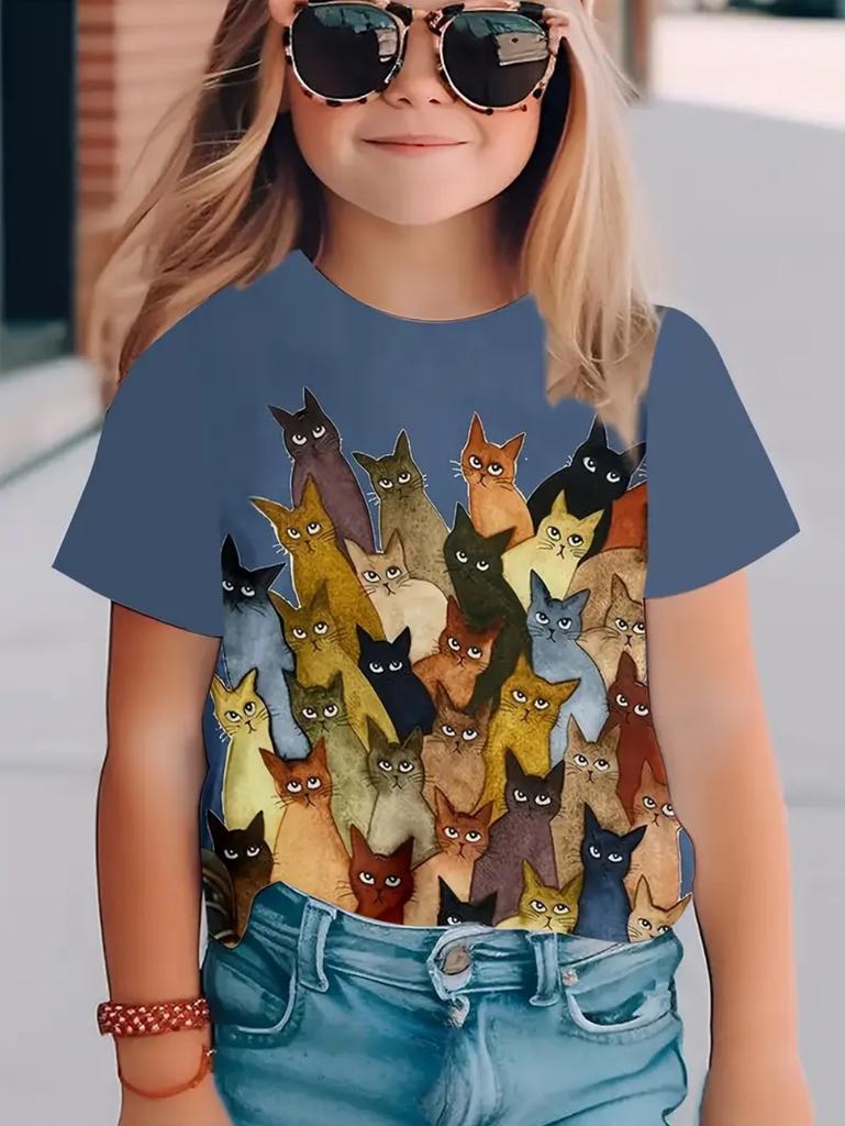 T-Shirts for Children Fashion Simple Styl Round Neck Short Sleeved T-Shirt Casual Vintage Outdoors Quick-Drying T-Shirt for Girl