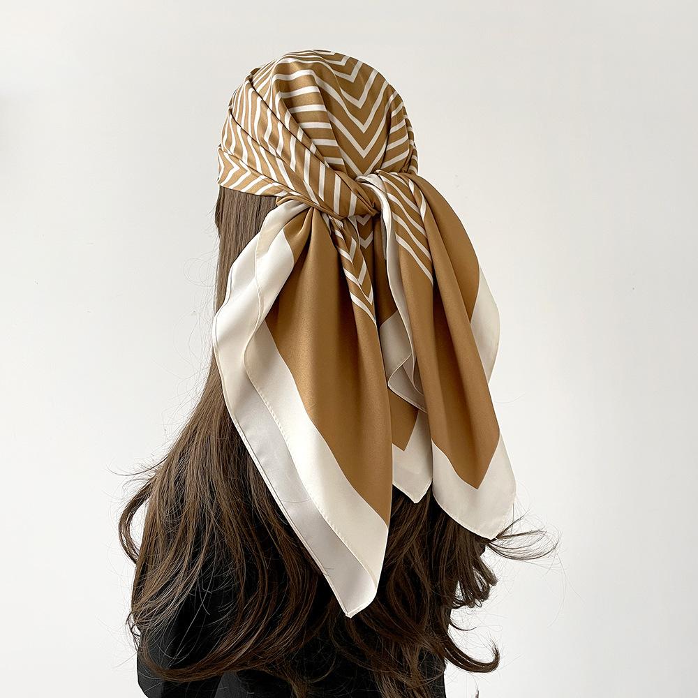 Versatile Printed Large Square Scarf for Women Professional Decorative Scarf Spring and Summer Imitation Silk Scarf Literary Decorative Scarf