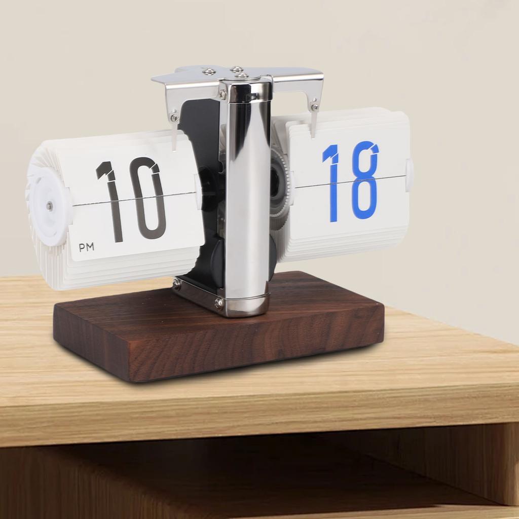 Vintage Flip Desk Clock - 12H Battery Powered Mechanical Digital Clock with Auto Flip Down Calendar, Decor for Living Room Table