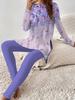 Vintage floral print crew neck long-sleeved set slim sports slim tight yoga trousers set