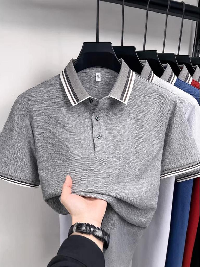 Men's Casual Lapel Polo T-Shirt - Cross Stripe Short Sleeve, Summer Wear for Young and Middle-aged