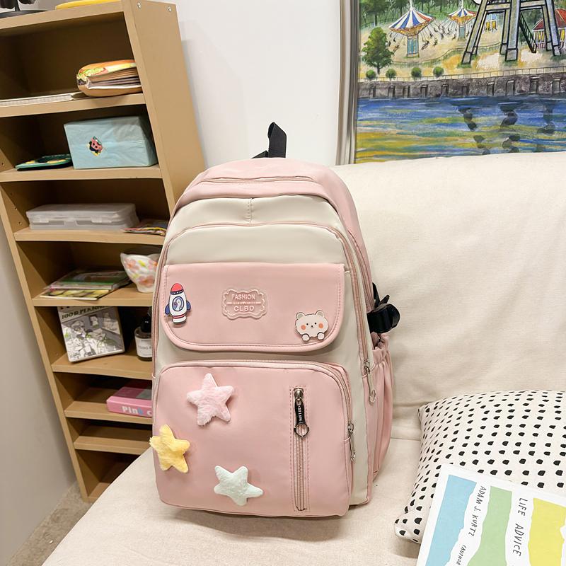 Color Block Campus Schoolbag Student Large Capacity Lightweight Backpack for Girls