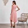 IHUASU Summer Women's Summer Fashion Sleeveless Solid Color A-line Crepe Mid-dress