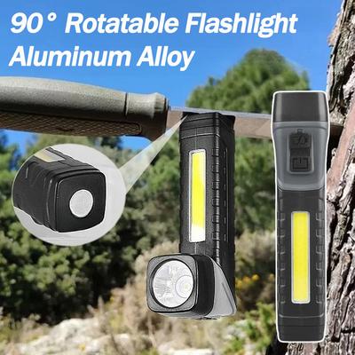 Lampe torche LED rechargeable et puissante pour le camping et le travail, tête rotative, 5 modes d'éclairage, aimantée et étanche.