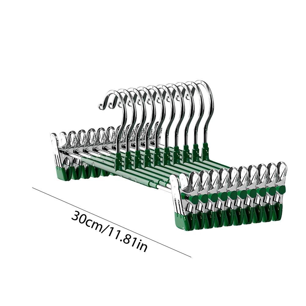 10pcs Stainless Steel Clothespin Pants Clamp Non-slip Trouser Hanger Practical Multi-function Durable Exquisite with Swivel Hook