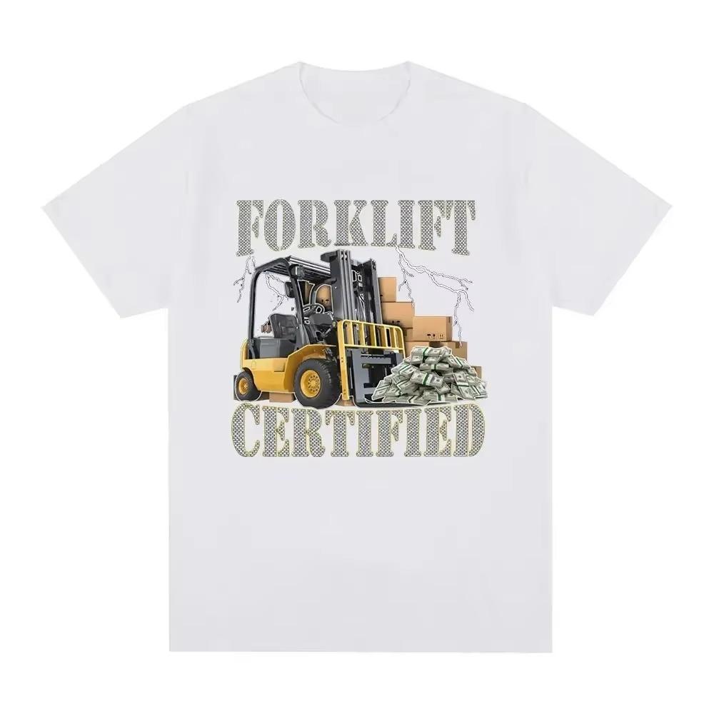 Funny Forklift Certified Operator Print T-Shirt Men Vintage Fashion Short Sleeve T-shirts Pure Cotton Oversized Summer T Shirts
