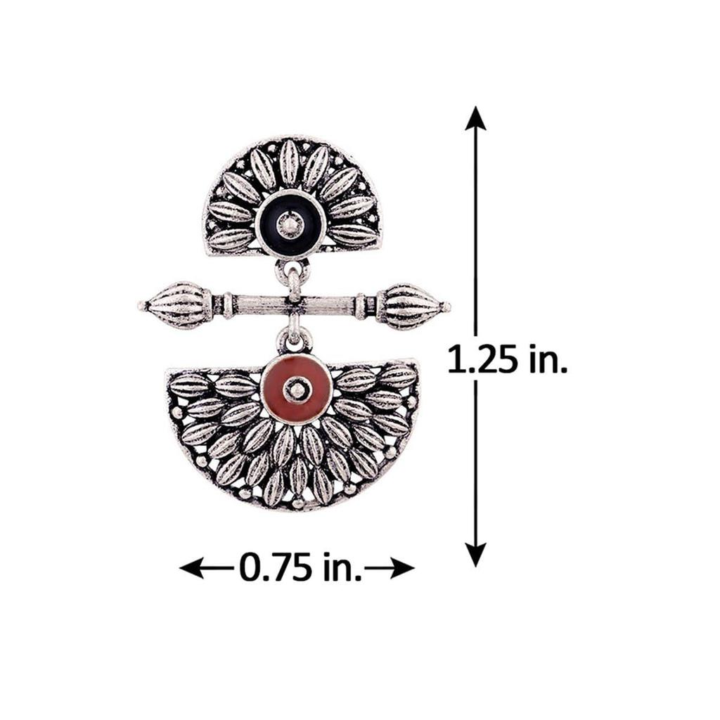 Brass Silver Oxidised Mandala Design Lightly Embellished Drop Earrings for Women and Girls