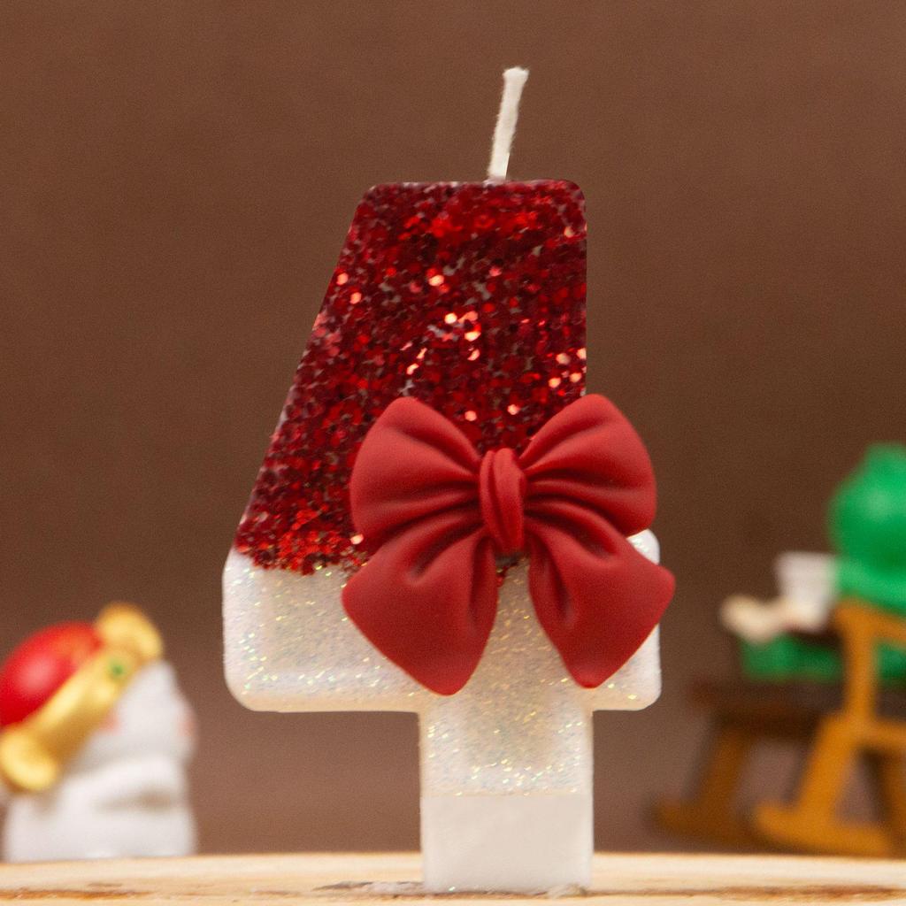 Xi Yin Birthday Number Candles 0-9, Creative Red Bow Design for Cake Decoration