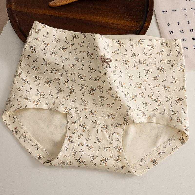 Plus Size Women's Floral Cotton 10A Anti Bacterial Non Scratch Full Hip Extended Crotch Small Flat Angle Briefs