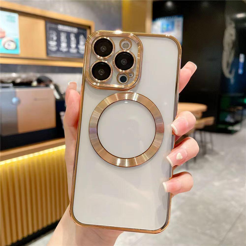 Iphone16 Electroplated Magnetic Attraction Suitable for 16E Fully Wrapped Transparent Tape Lens Film 15 Apple 14 Phone Case Max