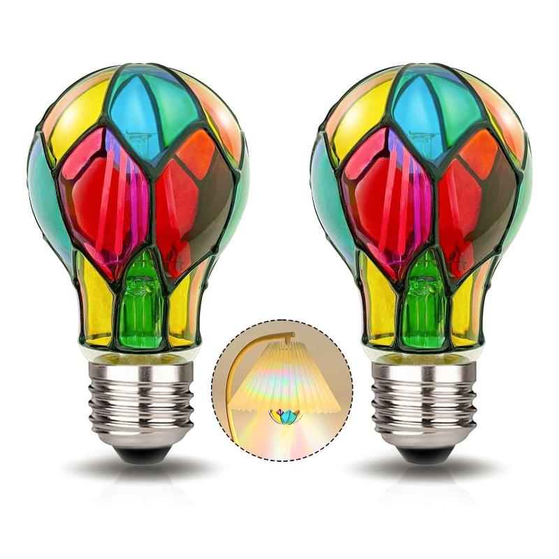 Stained Glass Light Bulb 4W St64 Led Light Bulb Painted Glass E26 Base Mosaic Night Lamp Home Decor Romantic Festive Atmosphere