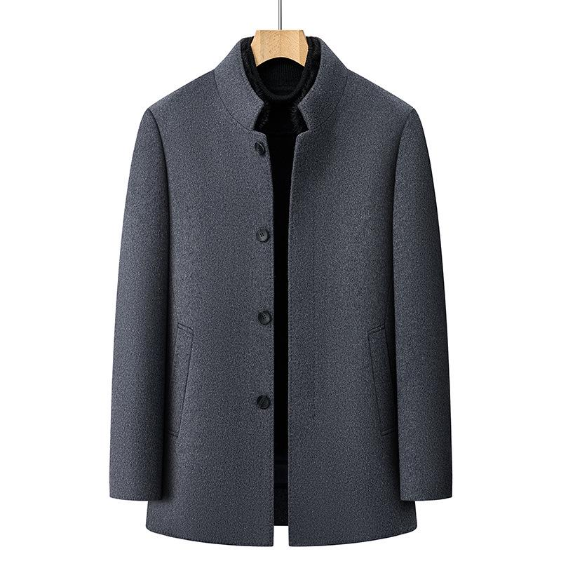 Men's Mid-Length Wool Coat with Removable White Goose Down Liner - Thickened Warm Windbreaker for Autumn/Winter Season