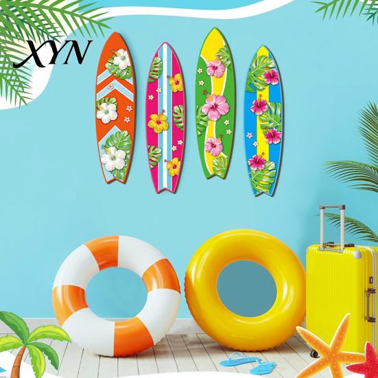 Wooden Surfboard Sign Hawaiian Wall Art, Tropical Beach Decor Sign, Summer Aloha Theme Hanging Plaque Durable for Living Room Kids Room, Coastal Ocean
