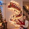 Santa Claus Decorations Christmas Magic Trail Wall Light, Train Tree Star LED Cascading Holiday Decoration Reindeer Theme Lights with Warm White Glow,