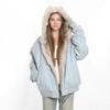 Womens Thickened Faux Suede Hooded Coat With Fur Trim Cat Ear Detail Winter Warm Outerwear