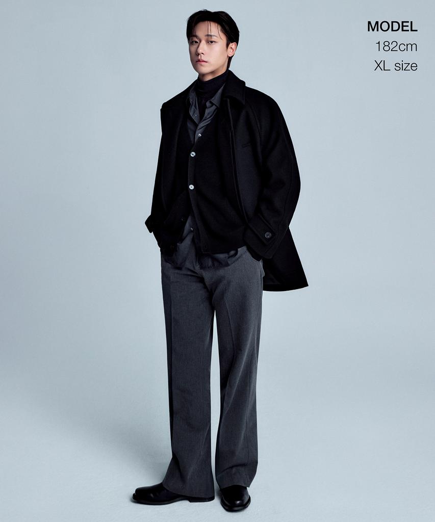 Musinsa Standard Wool Blend Oversized Muff Pocket Half Balmacaan Coat [Black]