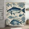 Classic Fish Print Shower Curtain Luxury Blue Flower Design for Bathrooms Decor Waterproof Fabric Home Accessories in White Dark