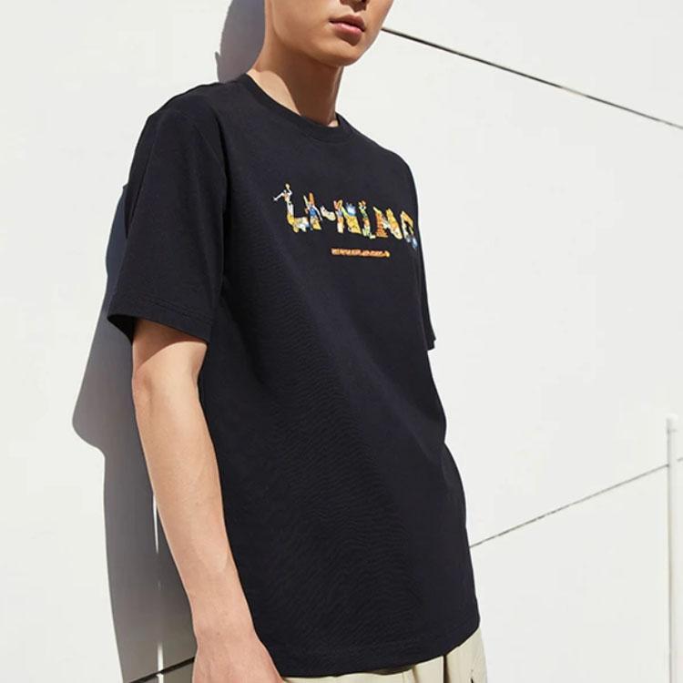 Li-Ning Basketball Series Letter Print Loose Round Neck T-Shirt Men Tops Black AHSSD65-2