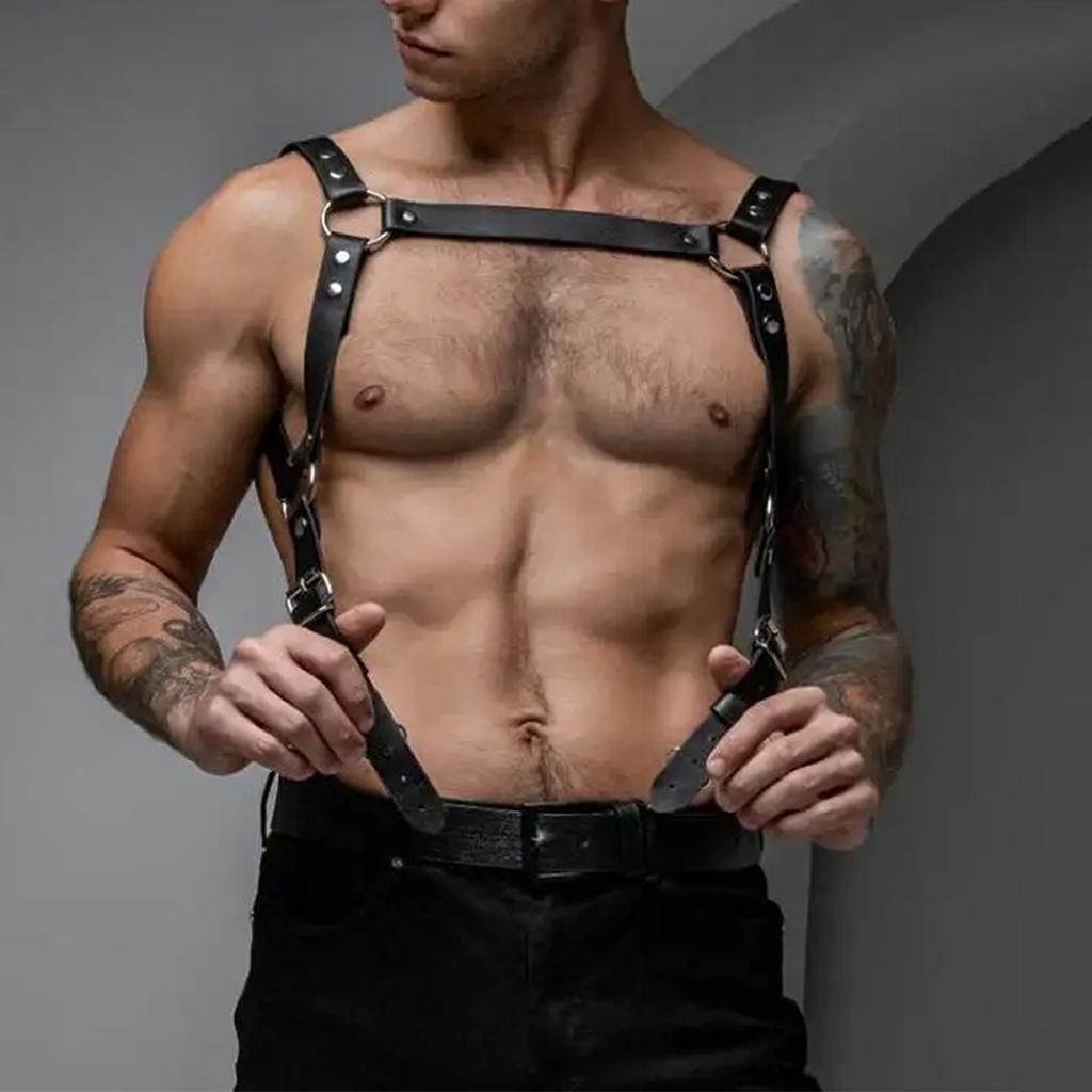 Men Leather Suspenders Belt Body Bondage Straps Fashion Adjustable Braces Suspender With Punk Harness Belts Exotic Accessorie