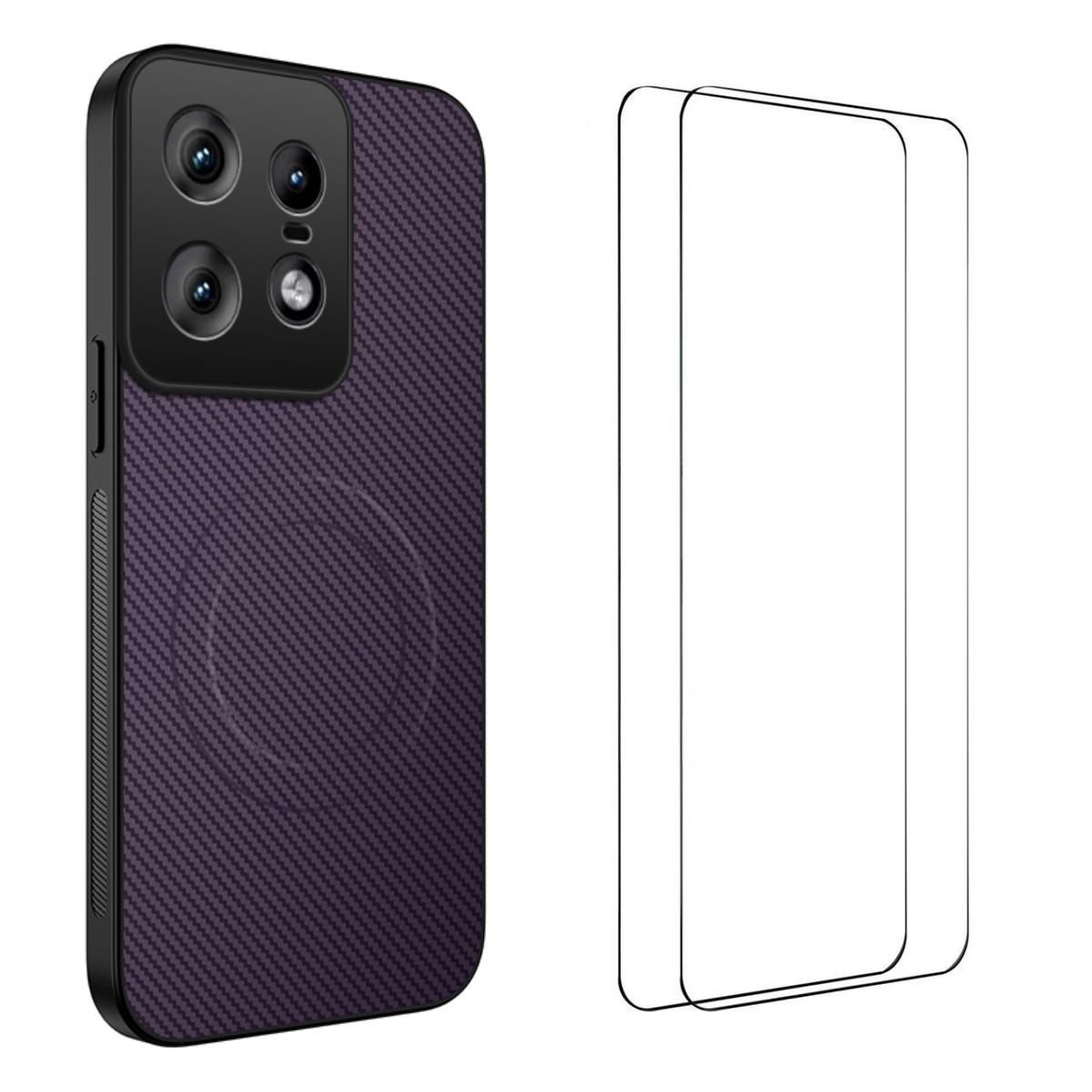 

For Motorola Edge 50 Pro 5G Magnetic Case WANLONFENG TQ1 Series Carbon Fiber Texture PC TPU Phone Cover with 2Pcs Screen Films Purple