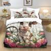 Lovely Cartoon Farm Animal Pattern Comforter Cover Reversible Grid Plaid Duvet Cover, Cute Cow Print Quilt Cover Set Boys Girls